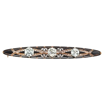 Lot 158 - Gold, Platinum, Diamond and Black Enamel Bar Pin