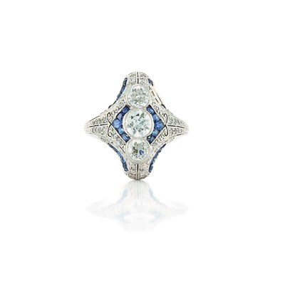 Lot 529 - Art Deco Platinum, Diamond and Sapphire Ring