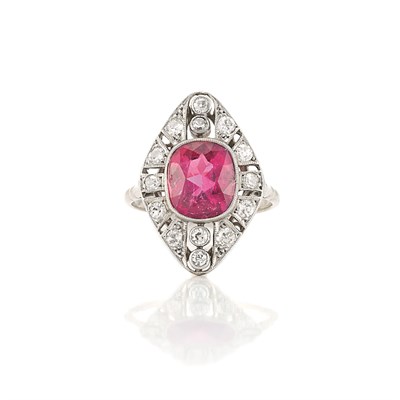 Lot 574 - Pink Tourmaline and Diamond Ring