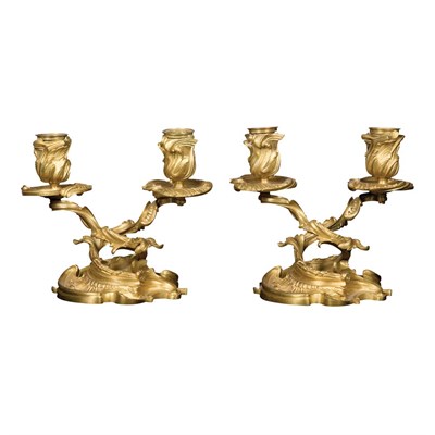 Lot 249 - Pair of Louis XV Style Gilt-Bronze Two-Light...