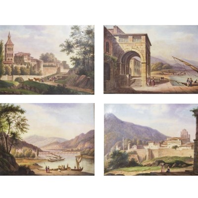 Lot 709 - Group of Four Framed Continental Painted...