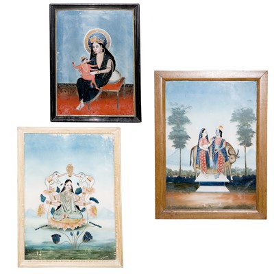 Lot 247 - Group of Three Indian Reverse Paintings on...