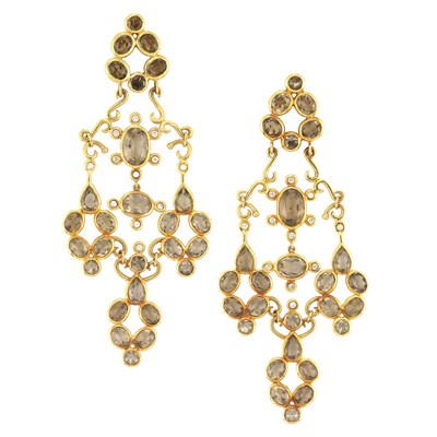 Lot 256 - Pair of Gold, Smoky Quartz and Diamond Pendant-Earrings, H. Stern