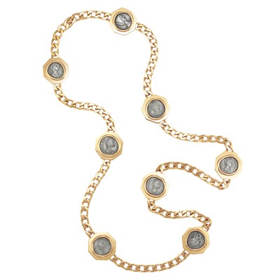 Lot 360 - Long Gold and Ancient Coin Chain Necklace, Bulgari