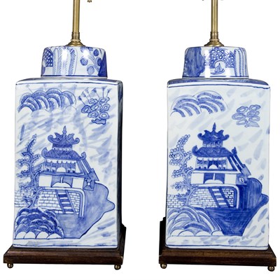 Lot 504 - Pair of Chinese Blue and White Porcelain Lamps...