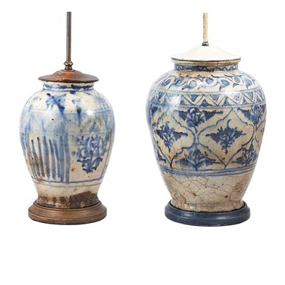 Lot 155 - Two Islamic Style Pottery Lamps Each decorated...