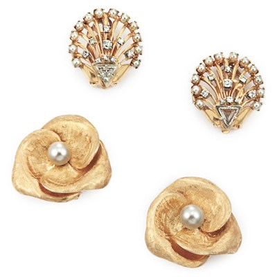 Lot 432 - Group of Gold, Diamond, Cultured Pearl and Gem-Set Jewelry and Pair of Gold-Filled Hoop Earclips