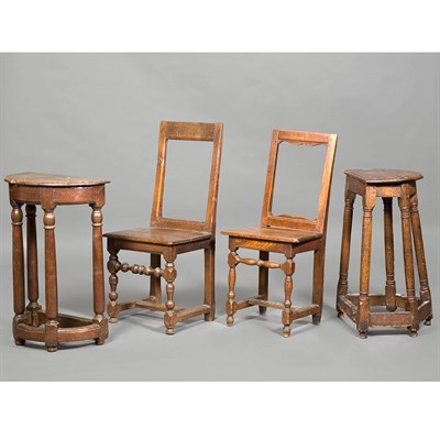 Lot 158 - Two Provincial Oak Small Side Chairs; Together...