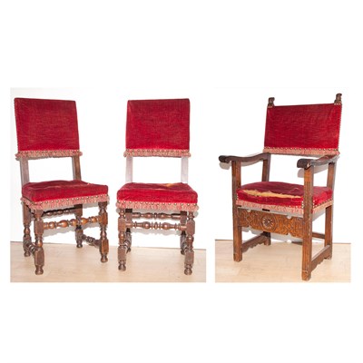 Lot 127 - Group of Three Baroque Style Oak Chairs