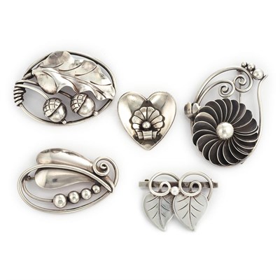 Lot 619 - Five Sterling Silver Brooches, Georg Jensen
