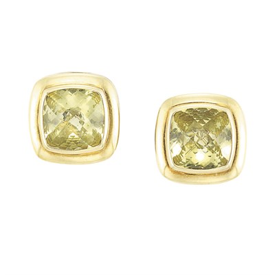 Lot 83 - Pair of Sterling Silver, Gold and Lemon Quartz Earclips, David Yurman