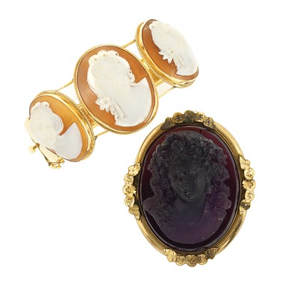 Lot 902 - Group of Gold, Metal, Shell and Glass Cameo Jewelry