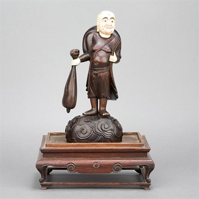 Lot 119 - Chinese Zitan and Ivory Figure of Buddha Late...