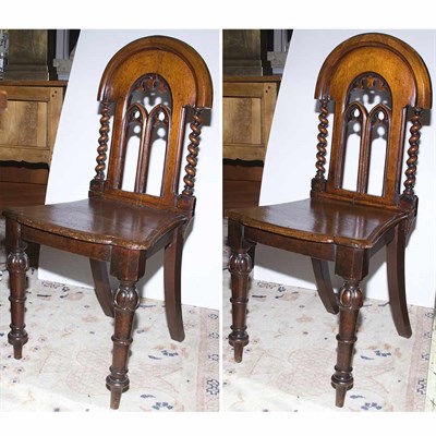Lot 528 - Pair of Gothic Revival Oak Hall Chairs