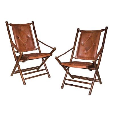 Lot 512 - Pair of Campaign Style Leather Folding Chairs