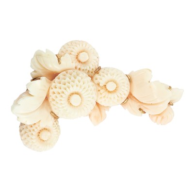 Lot 183 - Gold and Carved Coral Flower Brooch