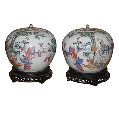 Lot 452 - Pair of Chinese Famille Rose Porcelain Ginger...