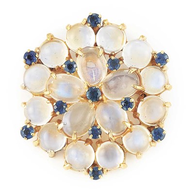 Lot 542 - Gold, Moonstone and Sapphire Flower Pendant-Brooch