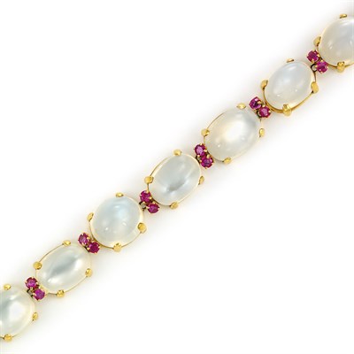 Lot 295 - Gold, Moonstone and Ruby Bracelet