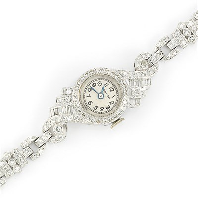 Lot 482 - Platinum and Diamond Wristwatch