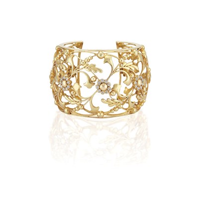 Lot 490 - Wide Gold and Diamond Cuff Bangle Bracelet