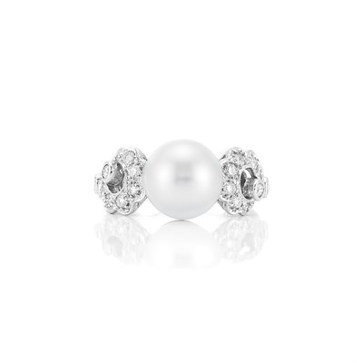 Lot 169 - White Gold, Cultured Pearl and Diamond Ring