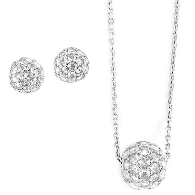Lot 42 - White Gold and Diamond Ball Pendant-Necklace and Pair of Earrings