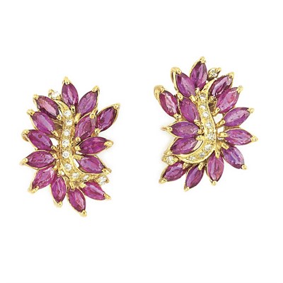 Lot 495 - Pair of Gold, Ruby and Diamond Earrings