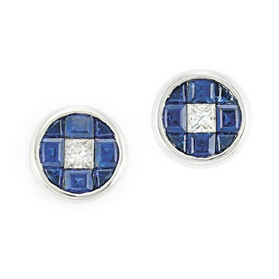 Lot 849 - Pair of White Gold, Sapphire and Diamond Earrings