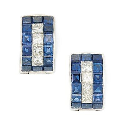 Lot 247 - Pair of White Gold, Sapphire and Diamond Hoop Earrings