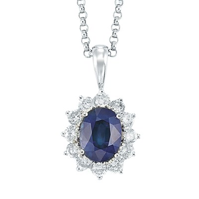 Lot 246 - White Gold, Sapphire and Diamond Pendant with Chain
