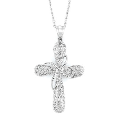 Lot 604 - White Gold and Diamond Cross Pendant with Chain