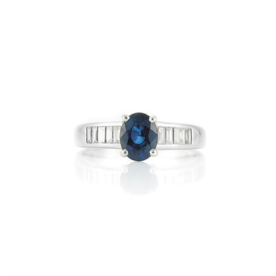 Lot 235 - White Gold, Sapphire and Diamond Ring