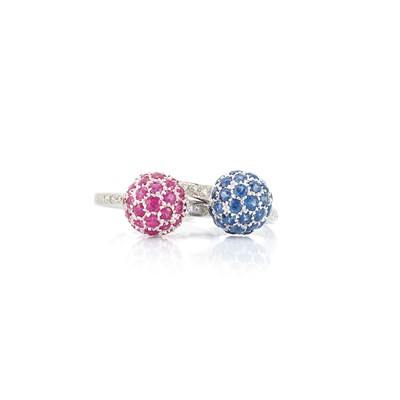 Lot 303 - Pair of White Gold, Ruby, Sapphire and Diamond Rings