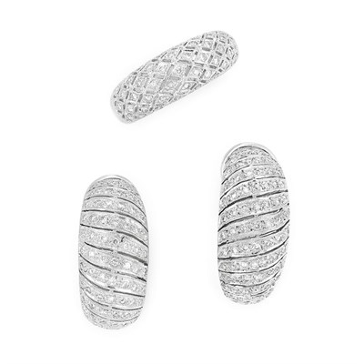 Lot 534 - Pair of White Gold and Diamond Earrings and Ring