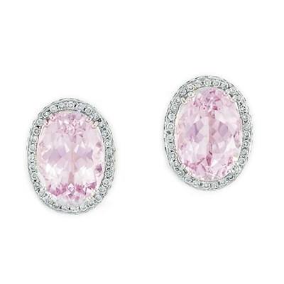 Lot 760 - Pair of White Gold, Kunzite and Diamond Earrings