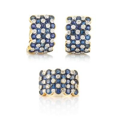 Lot 446 - Gold, Sapphire and Diamond Ring and Pair of Half-Hoop Earrings