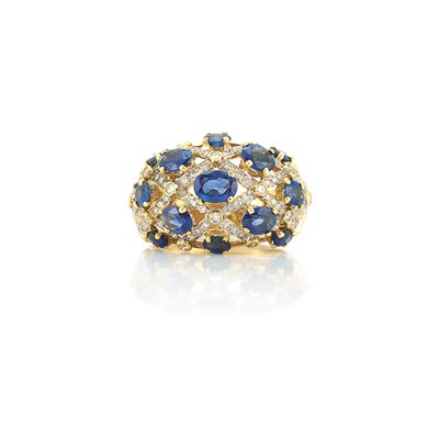 Lot 100 - Gold, Sapphire and Diamond Bombe Ring