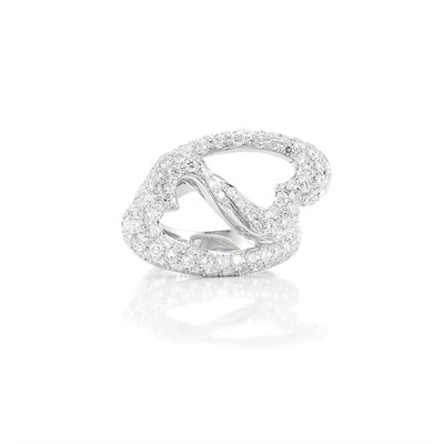 Lot 76 - White Gold and Diamond Heart Crossover Ring