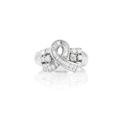 Lot 309 - White Gold and Diamond Ribbon Ring
