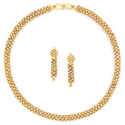 Lot 379 - Gold and Moonstone Necklace and Pair of Pendant-Earrings