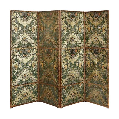 Lot 497 - Continental Painted Leather Four-Panel Screen...