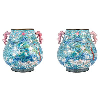 Lot 334 - Pair of Chinese Enamel Vases 19th Century Each...
