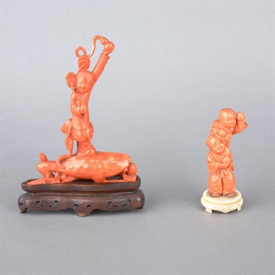 Lot 325 - Two Chinese Coral Carvings of Boys 19th...
