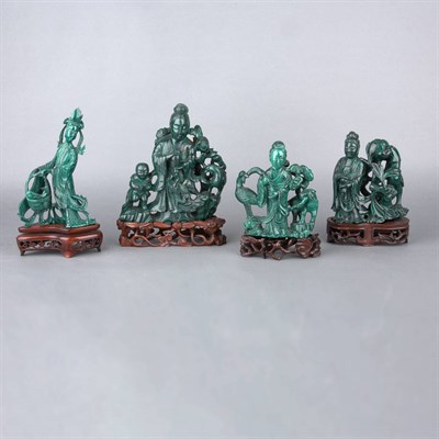 Lot 132 - Group of Four Chinese Malachite Figural Groups...