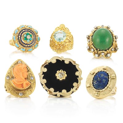 Lot 66 - Group of Gem-Set, Hardstone and Diamond Rings
