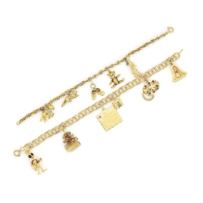 Lot 262 - Two Gold and Metal Charm Bracelets and Assorted Charms