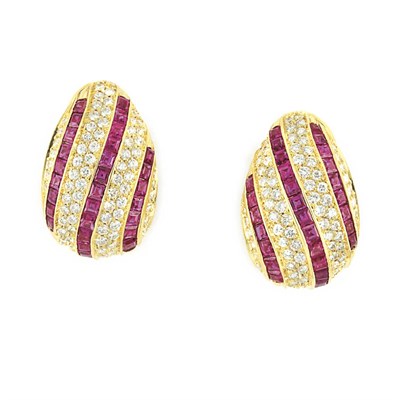 Lot 338 - Pair of Gold, Diamond and Ruby Earclips