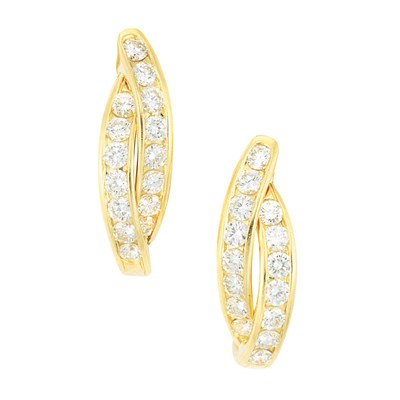 Lot 221 - Pair of Gold and Diamond Hoop Earclips