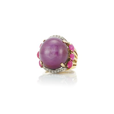 Lot 273 - Gold, Platinum, Star Ruby, Cabochon Ruby and Diamond Ring